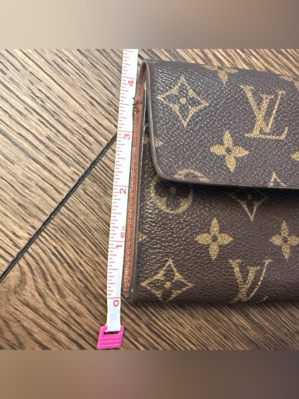 Vintage Louis Vuitton Brown Monogram Wallet/Crossbody with Gold Chain with COA - Picture 13 of 14